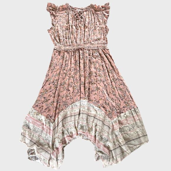 Knox Rose Asymmetrical Midi Pink Floral Boho Cap Sleeve Dress Sz XXL - Picture 1 of 10